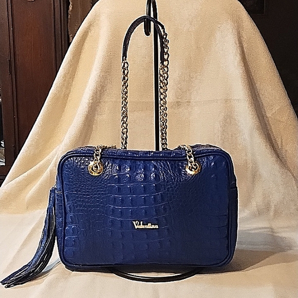Valentina Handbags - Valentina blue leather bag with chain shoulder strap and tassel. NWT.